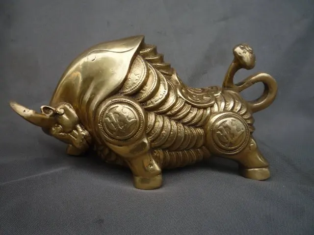 

Rare old Tibet brass cow running,Free shipping