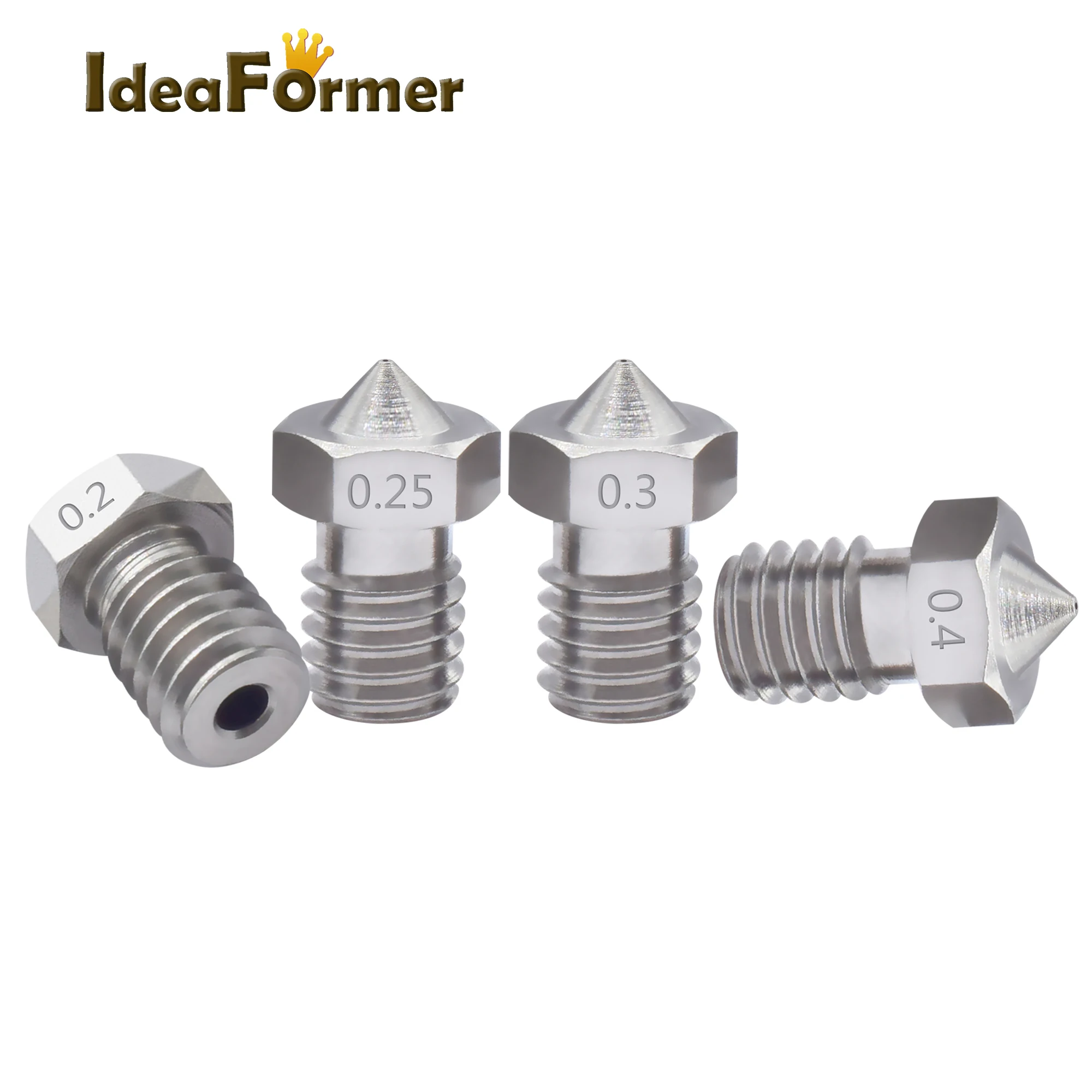 5Pcs Stainless Steel E3D V6 Nozzle M6 Thread 0.2 0.25 0.3 0.4 0.5 0.6 0.8 1.0mm for 3D Printer 1.75/3.0mm Filament V5 V6 Hot End