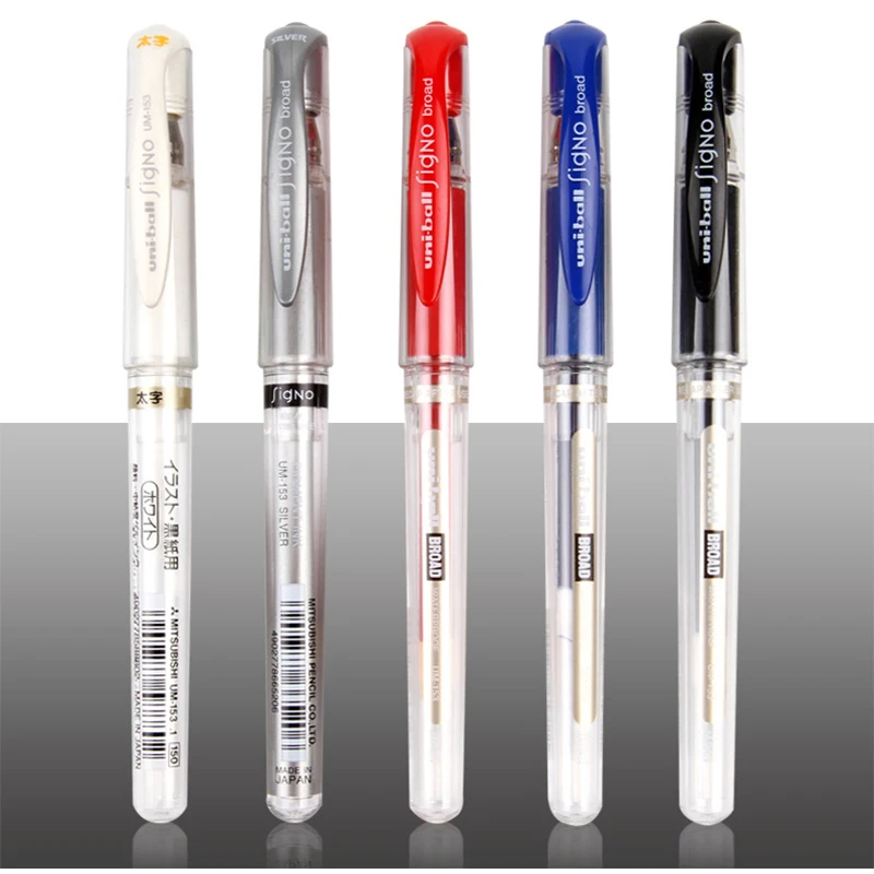 1pcs UNI-153 Gel Ink Signature Pen High Light /Coverage /White Space Paint Oil Stroke Marker 1.0mm Gold/Silver/Black/Blue/Red