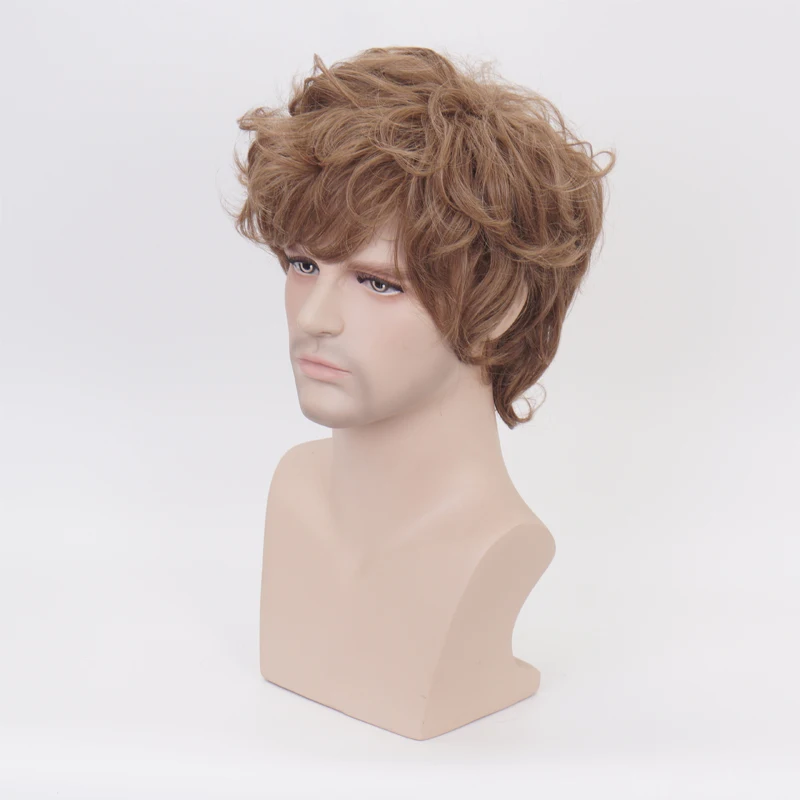 Frodo baggins peruca cosplay curto marrom encaracolado resistente ao calor cabelo sintético anime role play perucas cosplay + peruca boné