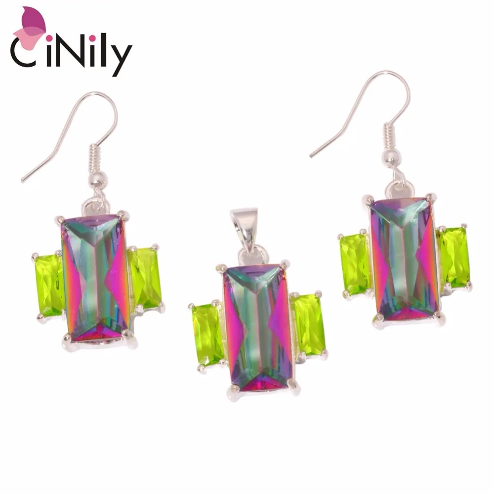 

CiNily Mystic Zircon Green Zircon Silver Plated Wholesale Hot Sell for Women Jewelry Pendant Dangle Earrings Jewelry Set NT274