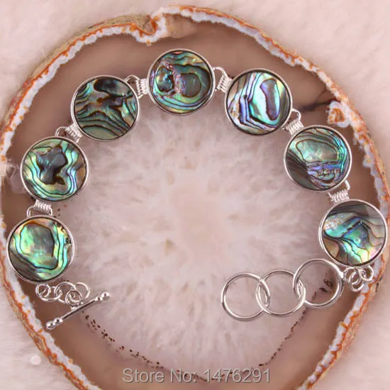 Natural 18x18MM Abalone Shell Wafer Oblate Beads Toggle Bracelet Bangle 1 Strand