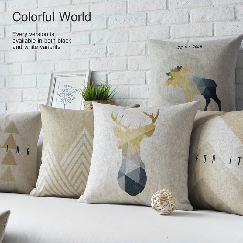 Nordic modern geometric deer Pillow cushion thick linen pillowcase sofa cushion home decorative Pillows