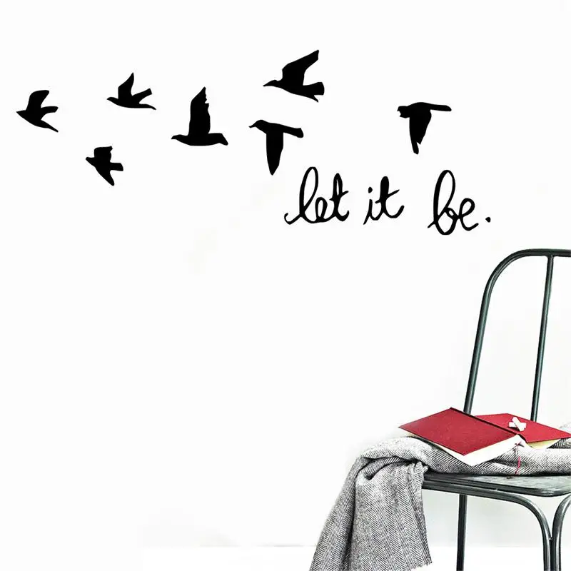 newest DIY black Swallows Birds quote Let It Be home decor wall sticker for kids room decoration living room bedroom decor mural