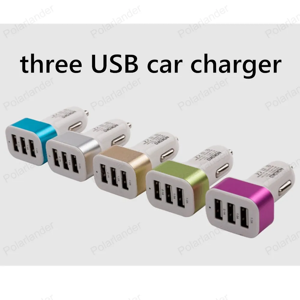 High power 3 Port USB square Car Charger 2.1A 1.0A three USB auto Chargers for mobile phones and digital cameras etc