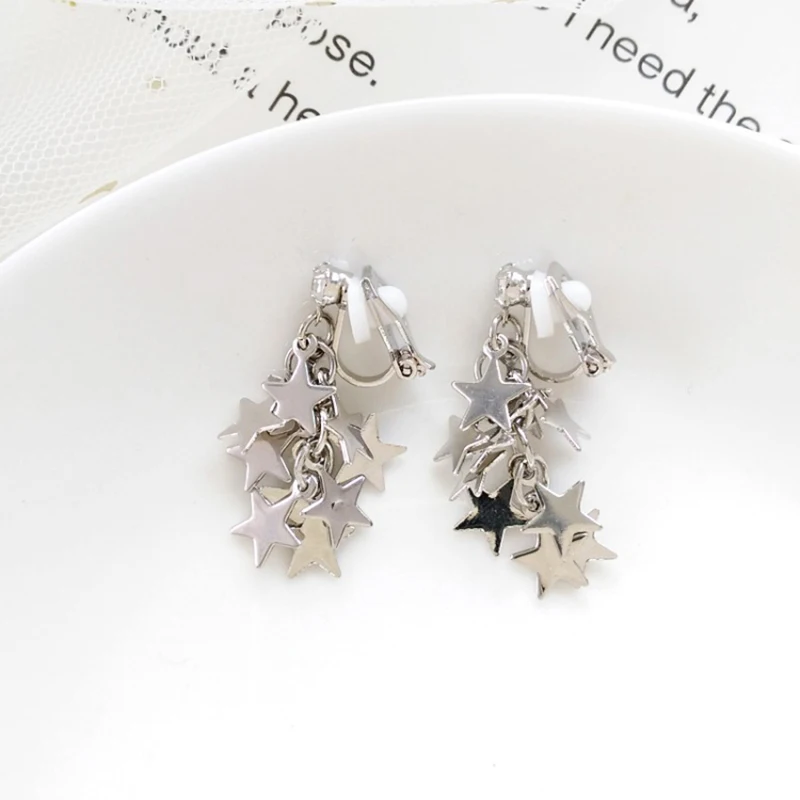Fashion Gold Silver String Star Clip On Earrings for Without Piercing Women Girl Ear Clips Jewelry Gift