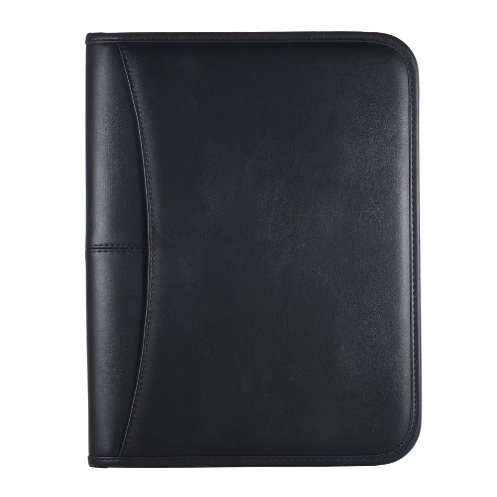 Multifunctional Professional Business Portfolio Padfolio Folder Document Case A4 PU Leather Zippered Closure with Card Holder