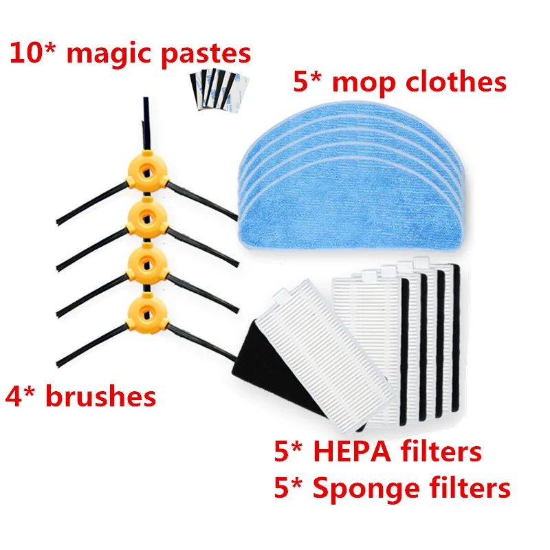 5* iboto aqua v710 HEPA Filter Sponge Filters 5* Side Brushes 5* Mop Clothes for iboto aqua v710 Robotic Vacuum Cleaner Parts