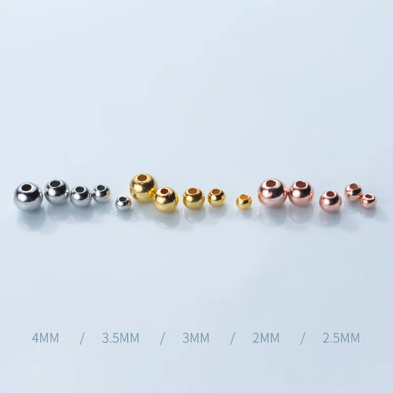10pcs 925 Sterling Silver Round Spacer Beads Gold/Silver/Rose Gold Handmade Charm Ball Beads DIY Bracelets Jewelry Make Findings