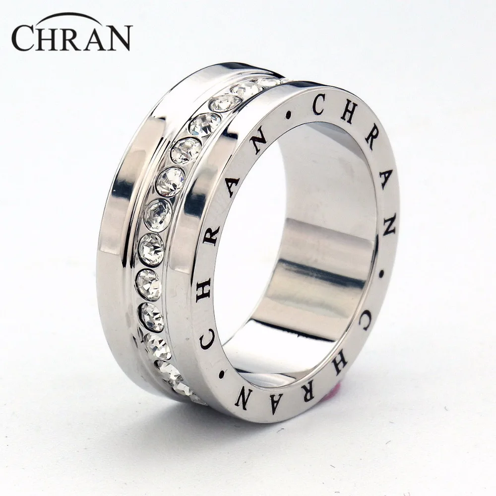 CHRAN Fashion Band Jewelry Crystal Promised Rings for Women Silver Plated CZ Engagement Wedding Band Rings