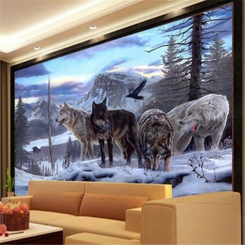 

beibehang Custom Photo Wallpaper 3D Wallpaper Wall Sticker Snow Wolf TV Set Wall Wall paper Home Decor papel de parede