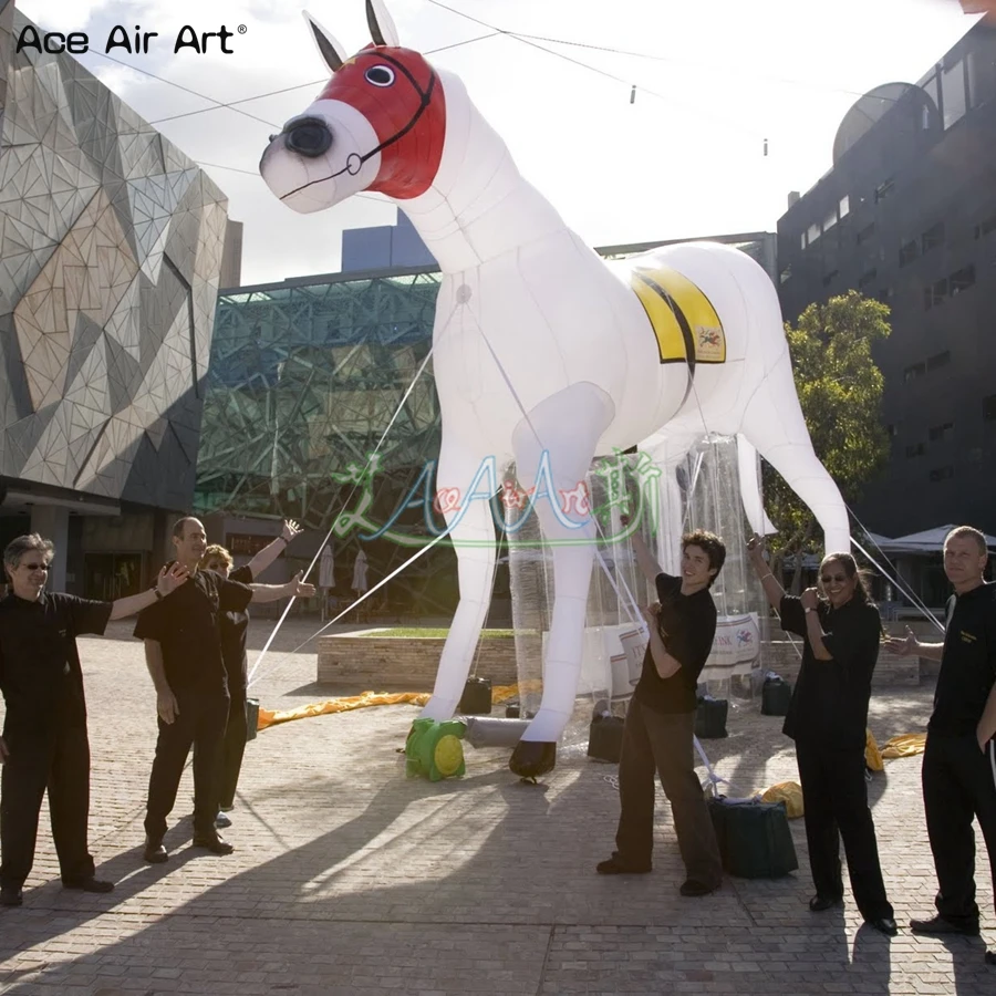 Modelo de caballo de réplica de caballo inflable de Animal blanco portátil para carreras de caballos y recepción Canival