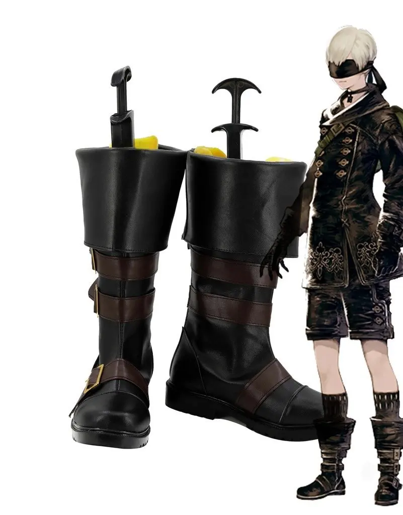 

9S Boots Cosplay Nier Automata 9S Cosplay Shoes Handmade Long Black Boots Custom Made PU Leather