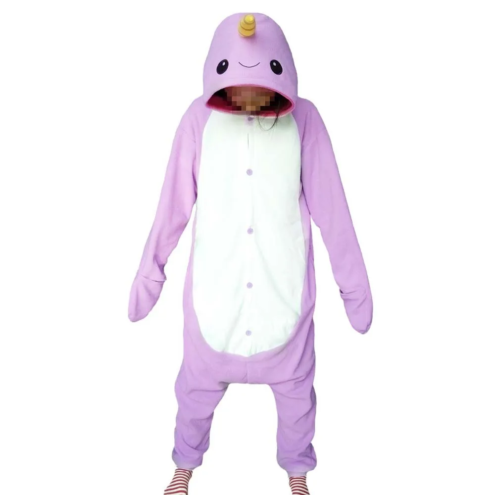 New Adult Animal Purple Narwhal Pajama Cosplay Pajamas Onesie Sleepwear Costume Halloween Party Cosplay