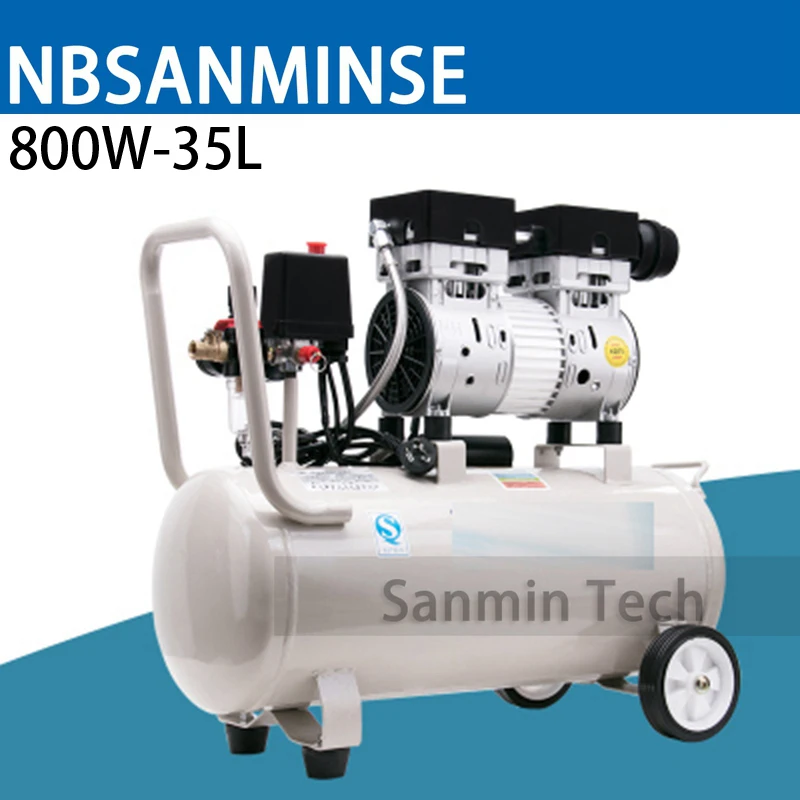 800W - 35L Mini Air Compressor Oilless High Pressure Mute Design Wood Working Home Application AC220V High Quality Sanmin