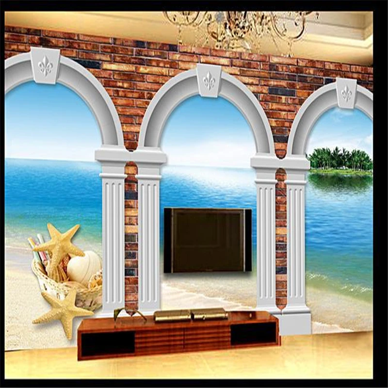 

beibehang stereoscopic marble pillar seascape murals Europe TV backdrop wallpaper living room bedroom murals free shipping