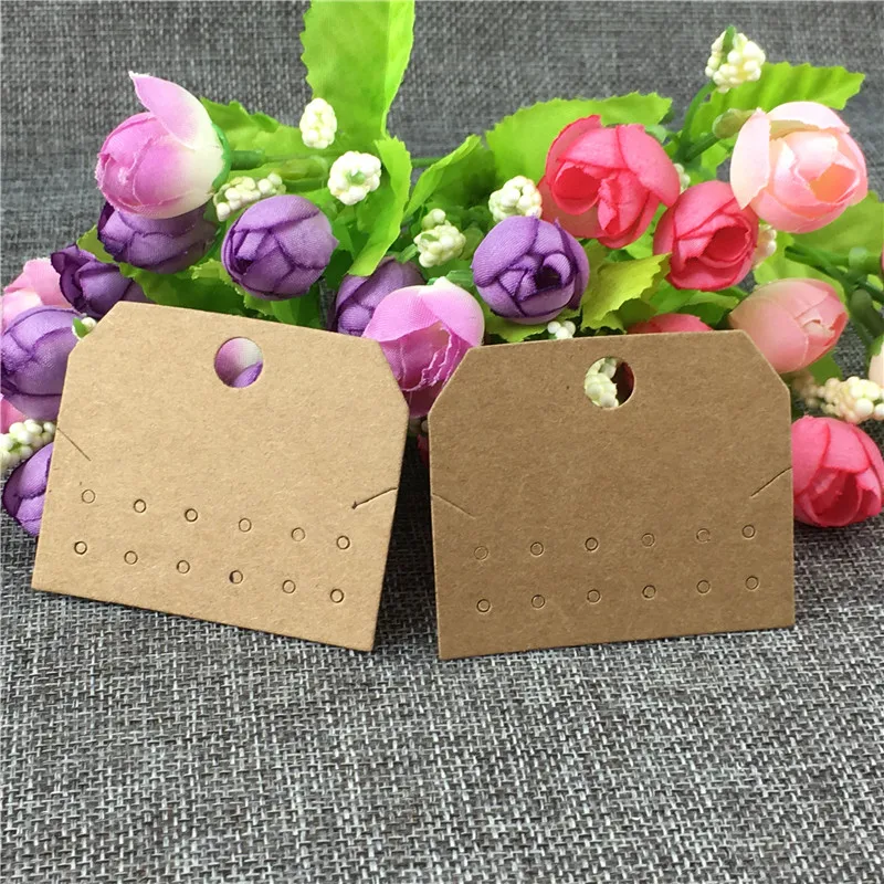 50Pcs/Lot Brown Kraft Paper Earrings Card Necklace Bracelet Display Packaging Card With Earrings Hole Necklace Card Slot 5x6cm