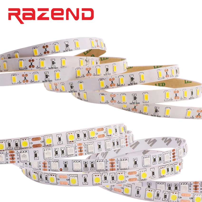 DC12V SMD 5050 5630 2835 LED strip light 5M 300Leds RGB Waterproof IP65 flexible light 60 leds/m Fiexble Light Led Ribbon Tape