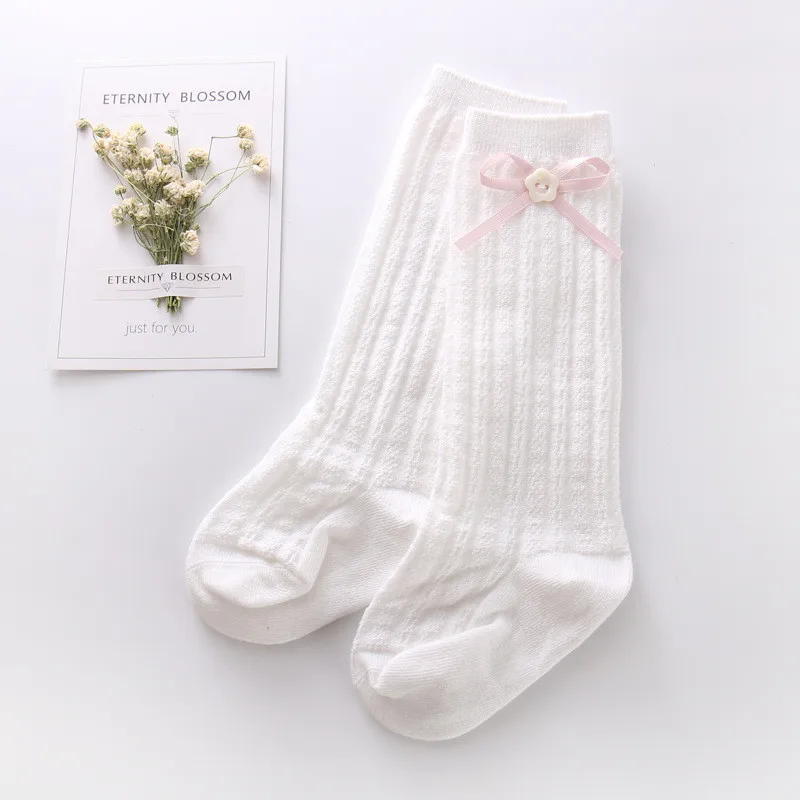 Baby Kids Socks Girl Children Lace Bow and Button Decoration Socks Girls Knee High Long Socks Girls Solid Color Knee Socks