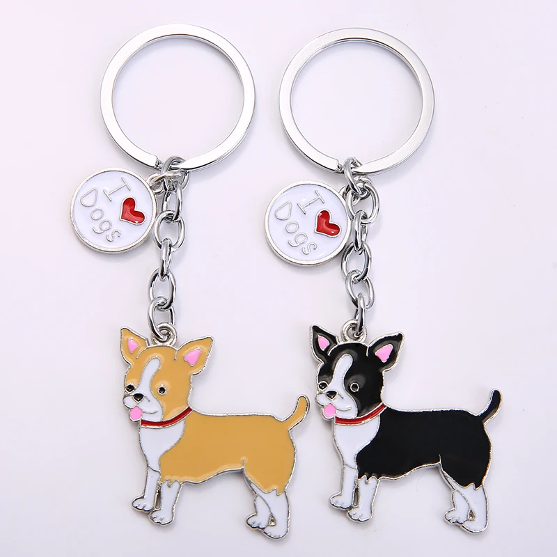 Chihuahua dog pendant key chains for women men white gold color metal alloy pet dog bag charm car keychain key ring holder 2019