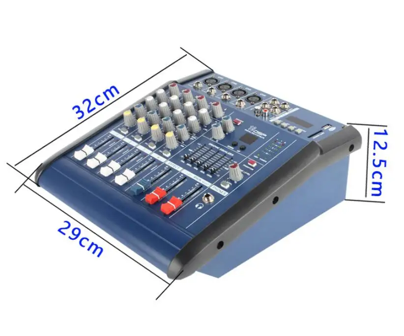 4 Channels Digital Mic Line Audio Mixing Console Power Mixer Amplifier with 48V Phantom Power USB/ SD Slot for DJ Stage