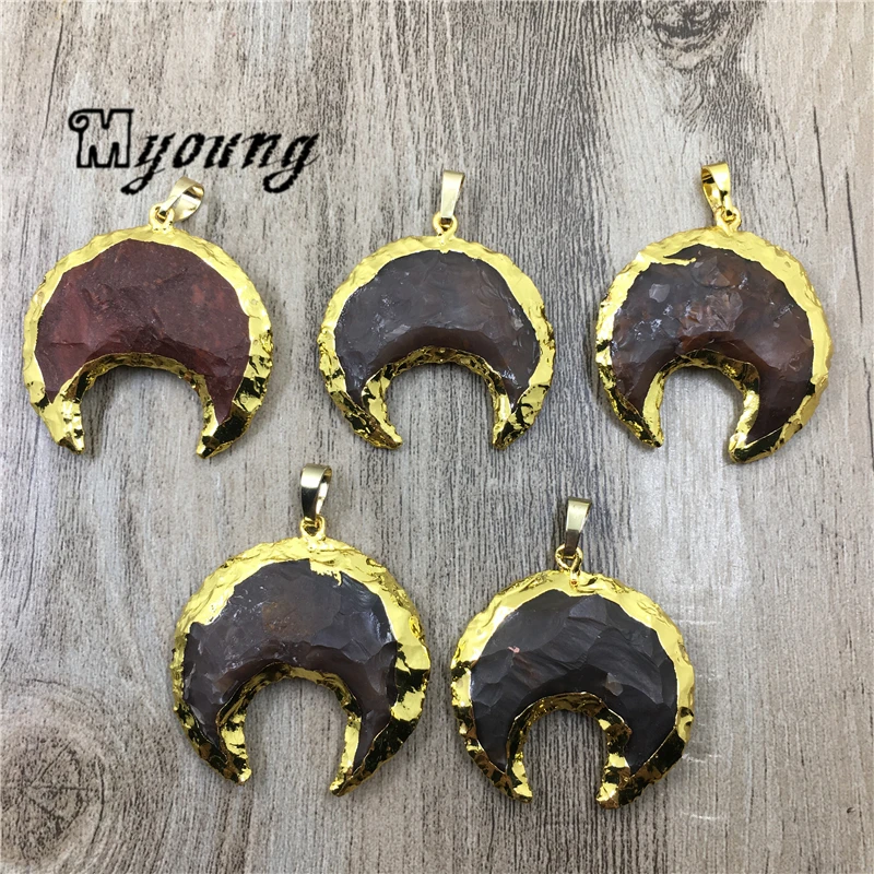 New Crescent Moon Shape Mexican Onyx Pendants Charms, Natural Gems Stone Agates Pendant For Girl MY1924