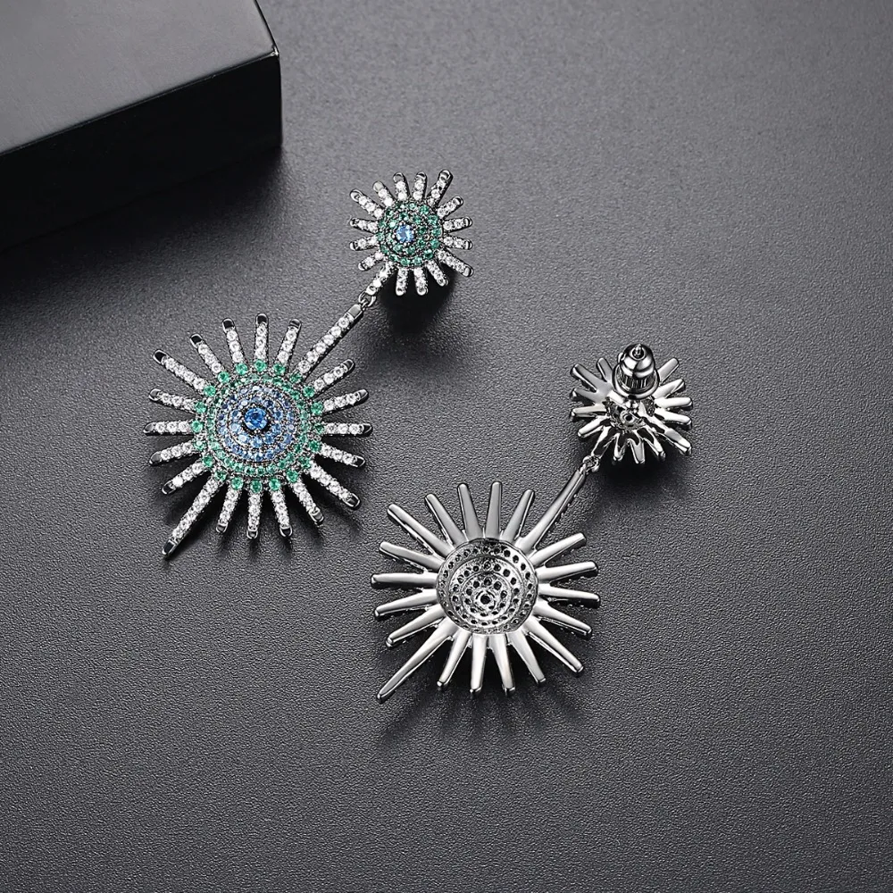 LUOTEEMI 2021 New Fashion Ethnic Big Sparkling Dangle Earrings For Women Cubic Zirconia Paved Statement Earrings Brincos Gifts