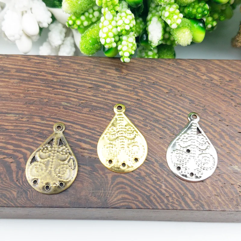 50pcs/lot 11*16mm Gold color/rhodium/Antique Bronze Metal Filigree Flowers Slice Charms Pendant Setting DIY Components