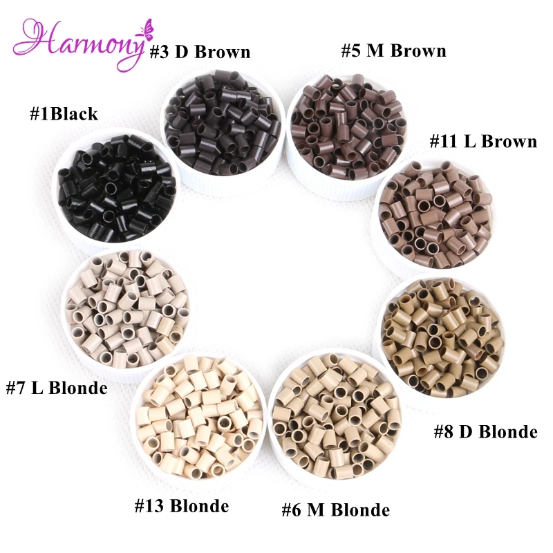 Harmony Plus-microanillo de cobre liso, color marrón medio, 1000x2,9mm 3,6, anillos de extensión de cabello para cabello de palo, 4,5 Uds.