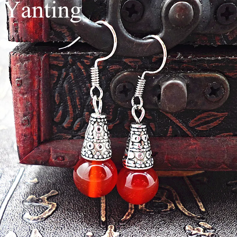 Yanting Natural Red Black Onyx Earrings Handmade Vintage Tibetan Opal Beads Dangle Earrings For Women Brincos 0118