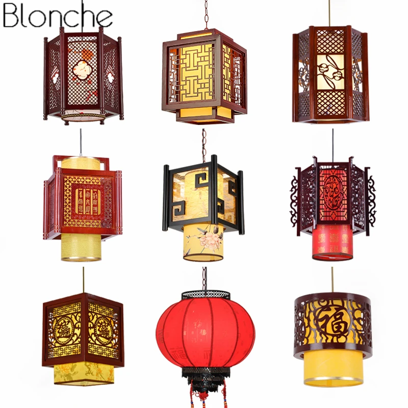 

Chinese Style Antique Wood Pendant Lights Sheepskin Lantern Lamp Hanging Luminaire for Restaurant Indoor Lighting Fixtures Decor