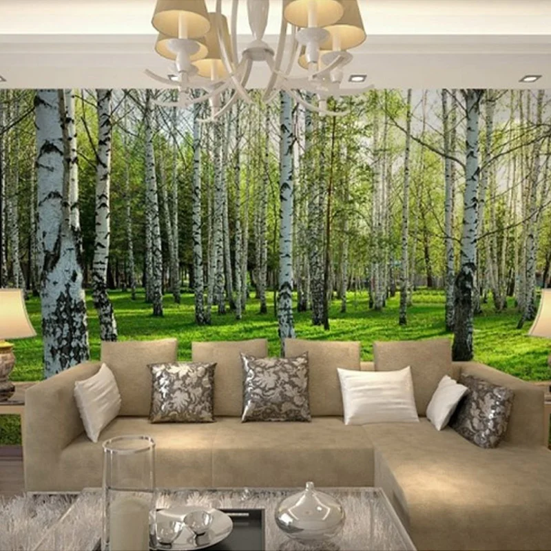 Niestandardowy Mural tapety las brzozowy naturalna tapeta zdjęcie krajobrazu restauracja salon sypialnia naklejka wystrój wnętrz