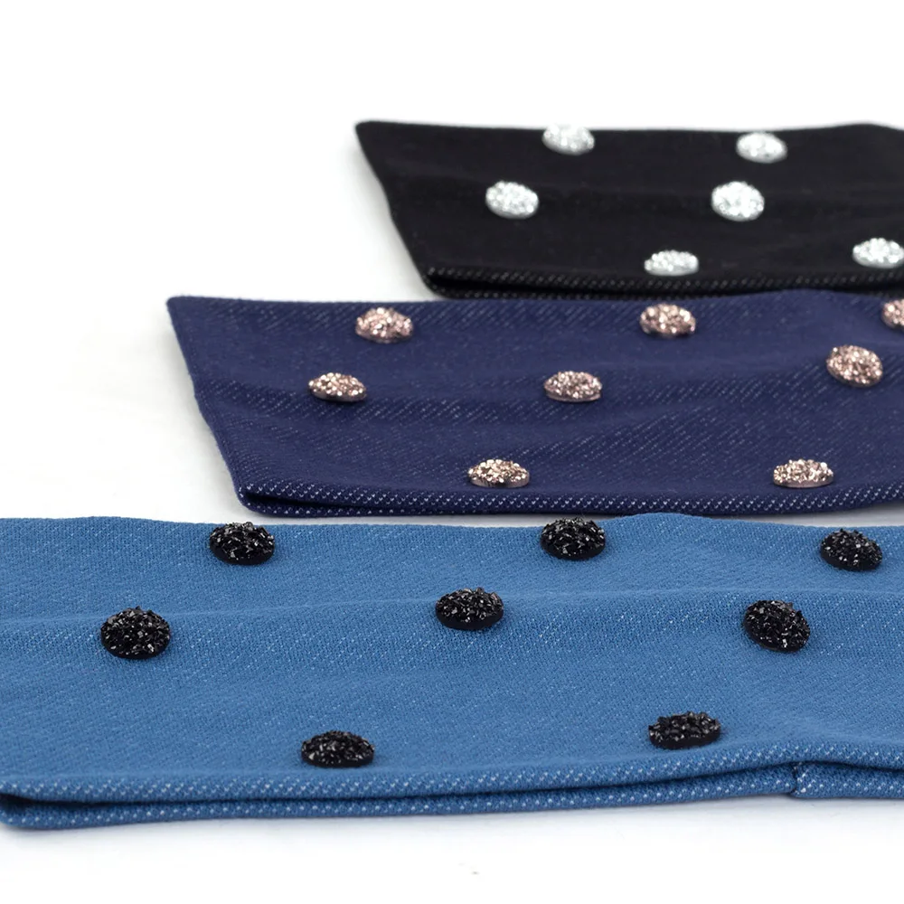 Women Fashion Casual Denim Hairband Shine stones Hairbend Female Girls Stretchy Plain Flat Turban Hair Accessories