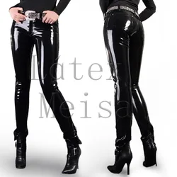 Sexy skinny jeans women's  latex trousers with 100% natural latex materials in black color no belt