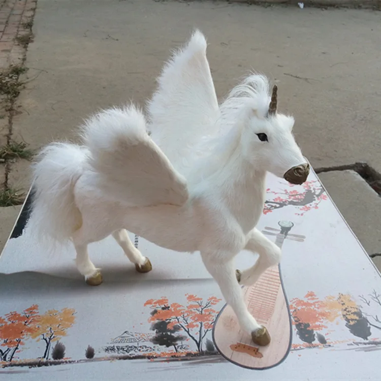 big simulation unicorn toy resin&fur white wings unicorn doll gift about 32x34x28cm 1205