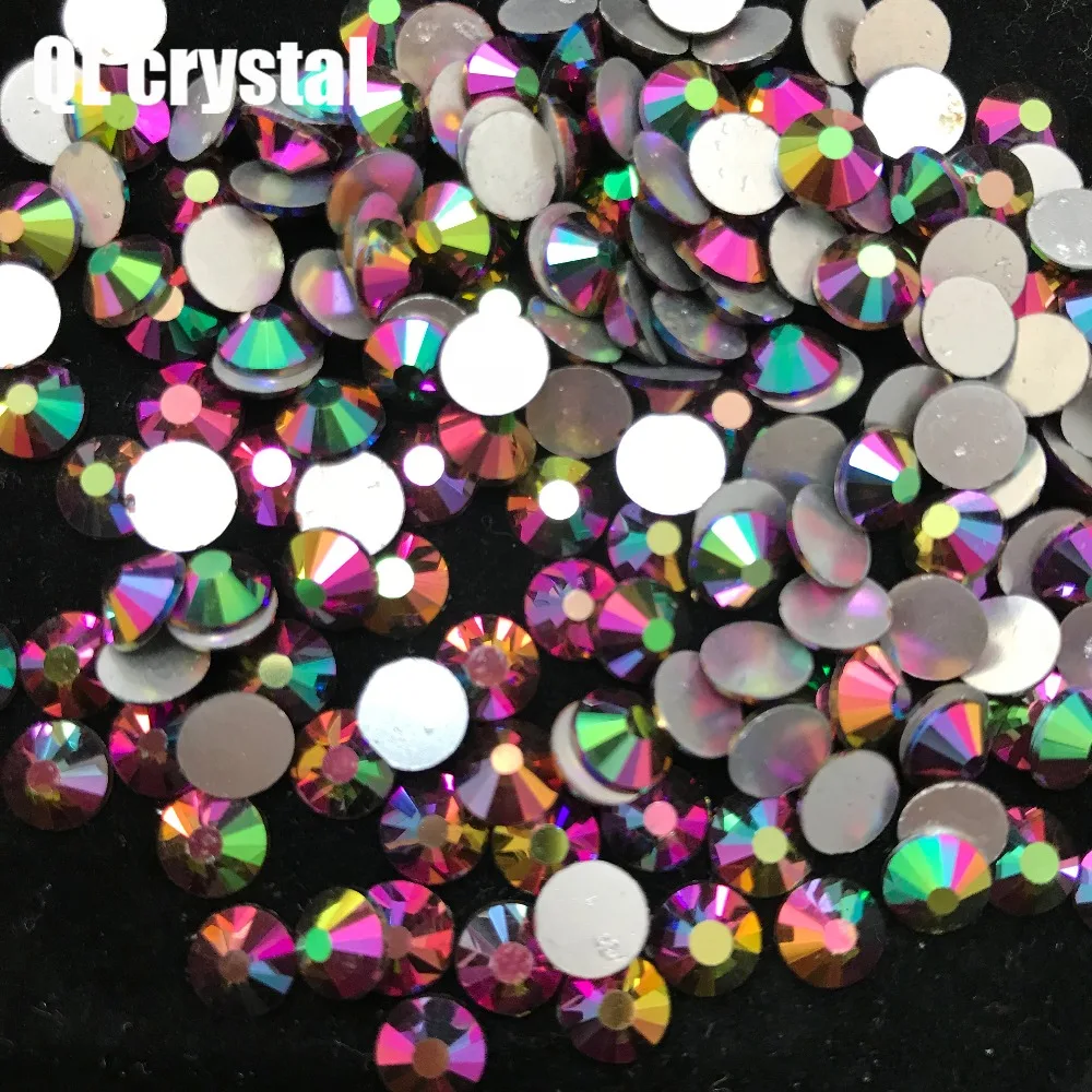 Rainbow Glue on Glitter Flatback Glass Crystal Non Hot fix rhinestone For Gymnastics Clothes Shoes 3D Nail Art Decoration