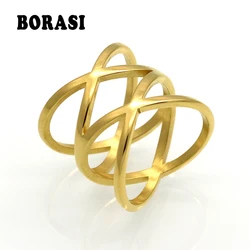 Luxury Brand Fashion Jewelry Gold & Silver Color X Shape Cross Rings For Women Size 6 7 8 9 Party Engagement Female Finger Ring