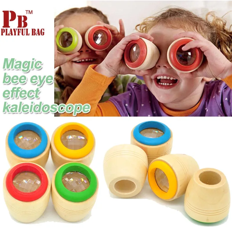 Magic bee eye wooden toy kaleidoscope prism observation colorful world Educational Magic Baby Kid Children Learning Puzzle Toy