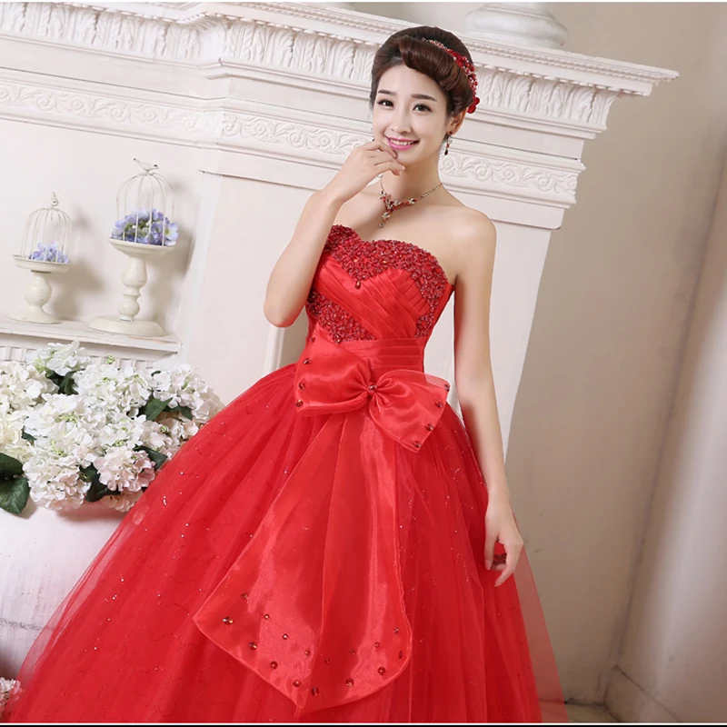 VLNUO NISA Sweetheart Red Abito Da Sposa Bella Bow Backless Lace Up Abito di Sfera Plus Size A Buon Mercato Abito Da Sposa Abiti noiva