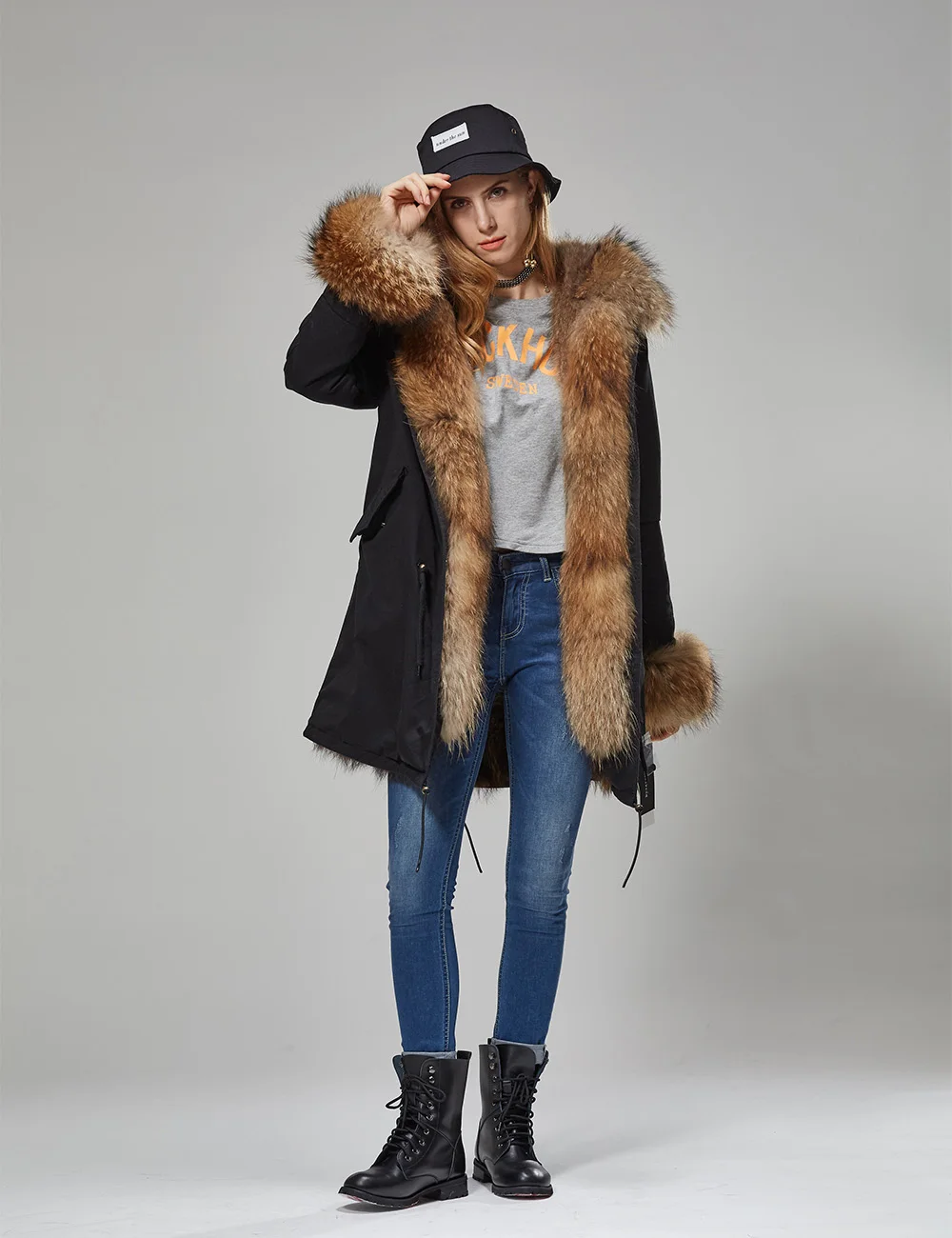 MAOMAOKONG Luxury Winter Real Fur Coat Women Jacket Fur Collar