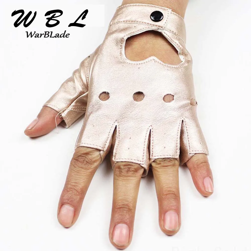 2022 High Quality Women's Leather Gloves Fingerless Star Hollow Gloves Party Show Breathable Half Finger Mittens Guantes Mujer