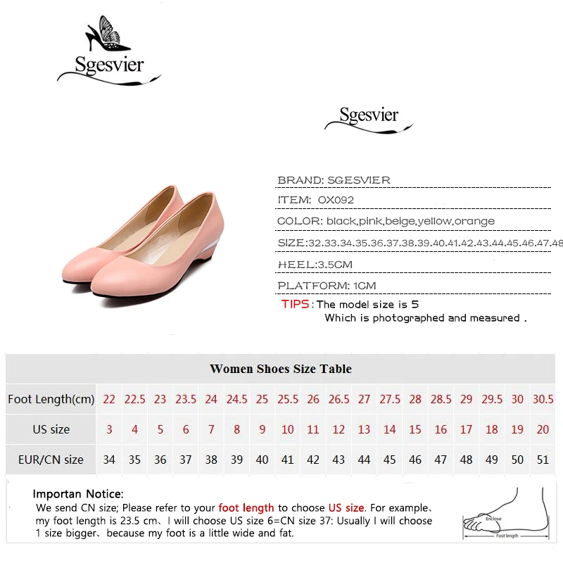 SGESVIER Women Pumps Wedge Shoes 2017 Autumn New Elegant Classics Dress Plus Size 32- 48 Round Toe Low Heels Lady Shoes OX092