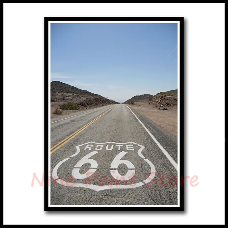 United States Route 66 Gas Station White Coated Paper Posters Bar Cafe Home Decor Painting Wall Sticker Frameless