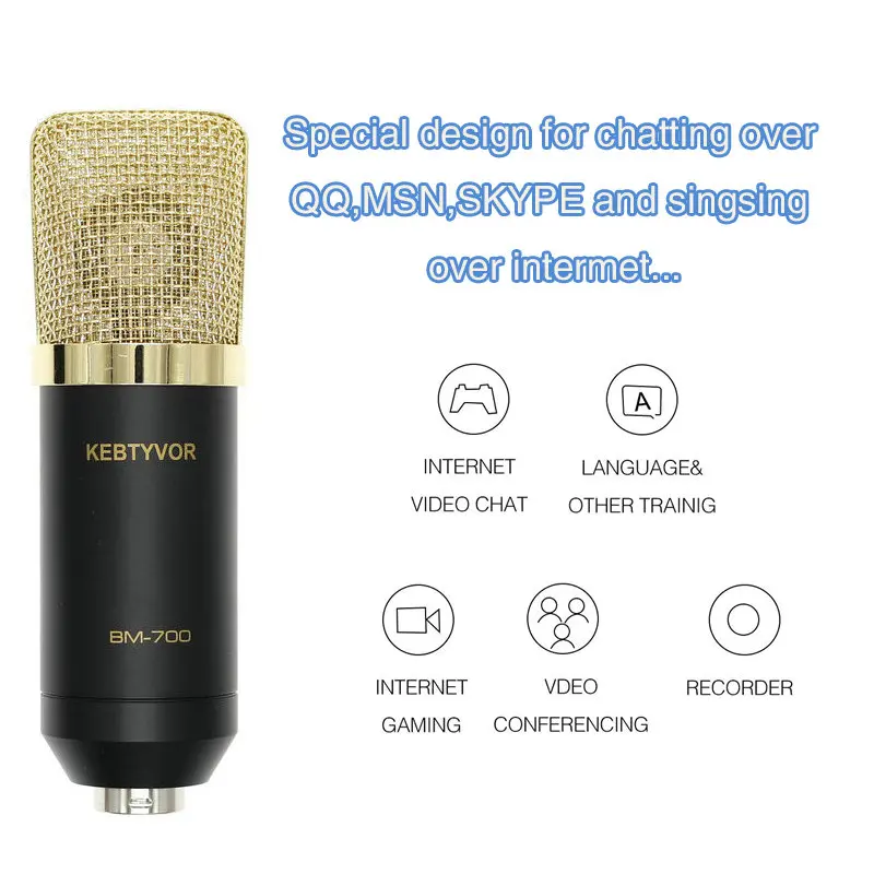 BM-700  Professional Uni-directional Condenser Studio Sound Recording Microphone with Shock Mount and Anti-wind Foam Cap