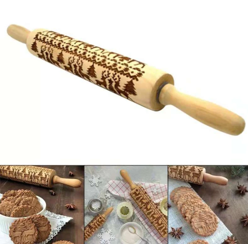 

20pcs Christmas Embossing Rolling Pin Engraved Roller Reindeer Snowflake Baking Cookies Biscuit Fondant Cake Dough Free Shipping