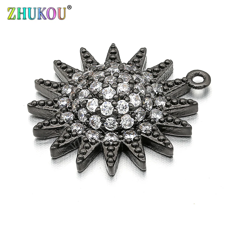 18*20mm Brass Cubic Zirconia Flower Charms Pendants DIY Jewelry Findings Accessories, Hole: 1mm, Model: VD285