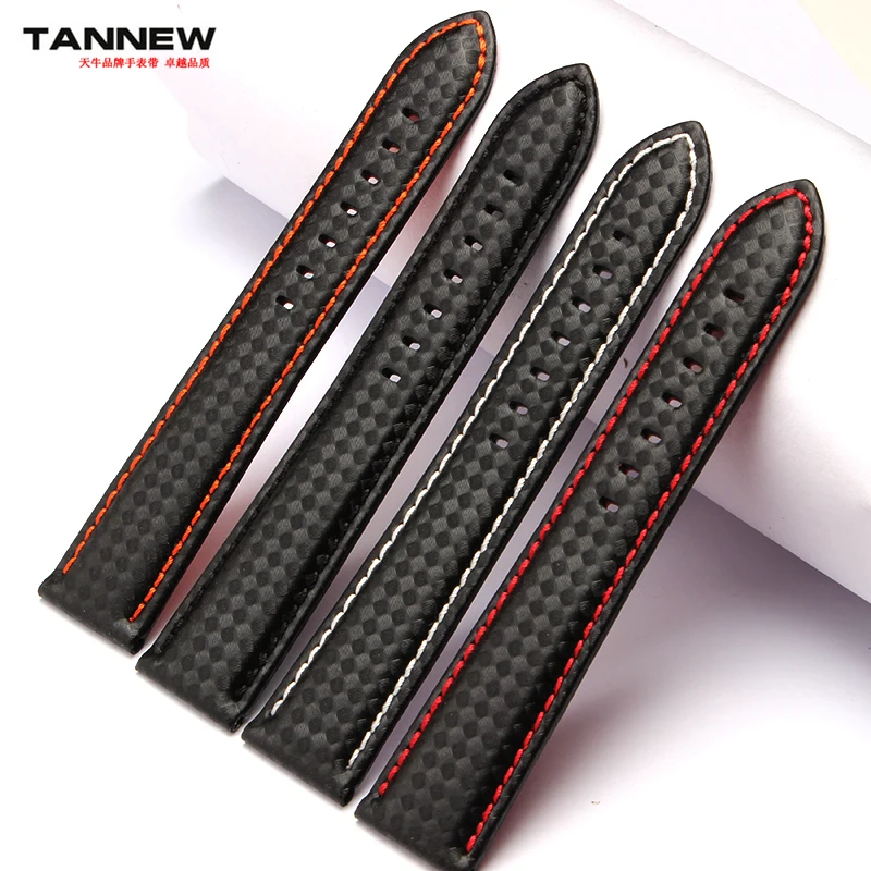 Carbon Fiber Pattern Leather Watch Strap Men\'s Accessories 18mm 20mm 21mm 22mm 23mm 24mm Black Red Watch band Bracelet wristband