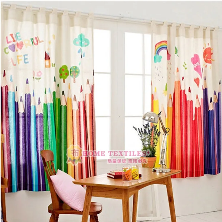 

2016 Hot sales high Environmental Cotton Children's Cartoon Pencil Curtains Height 2.7 high import pigment Characteristics