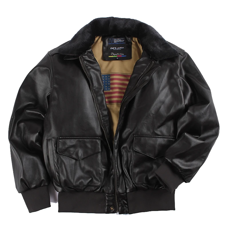 2025 Winter Vintage A2 leather jacket men streetwear Removable fur flight motorcycle bomber padded air force coat