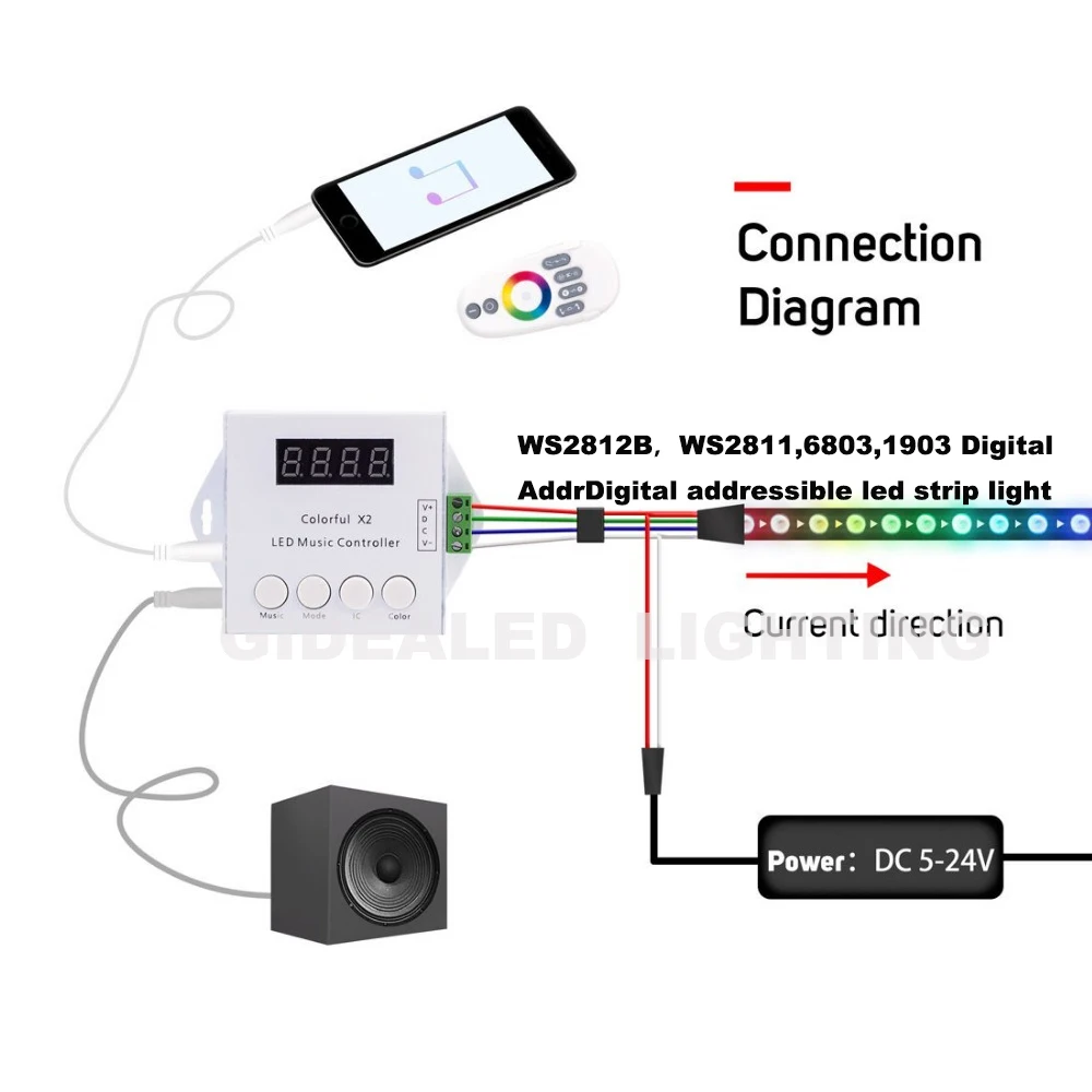 Touch Remote adressierbaren WS2812B RGB Streifen Musik Controller X2 für WS2812B WS2811/WS2812 led streifen lichter RGB Controller